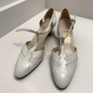 Vintage Salvatore Ferragamo White Strapped Pump